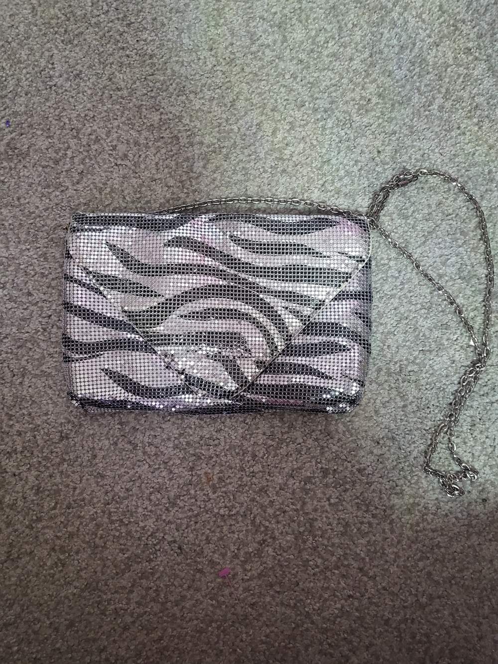 Silver Zebra Sequin Chain Shoulder Bag